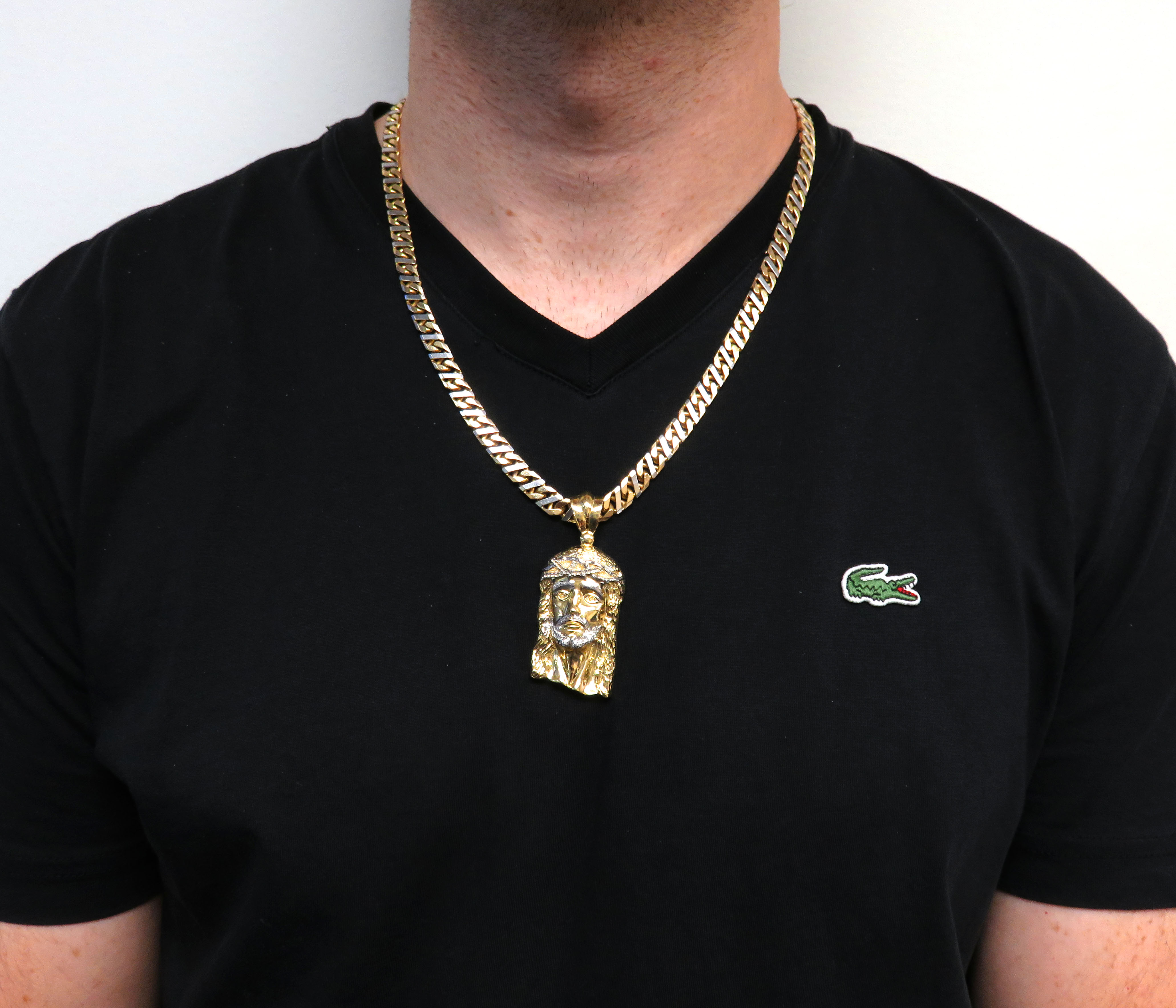 10k two tone gold large classic jesus face pendant