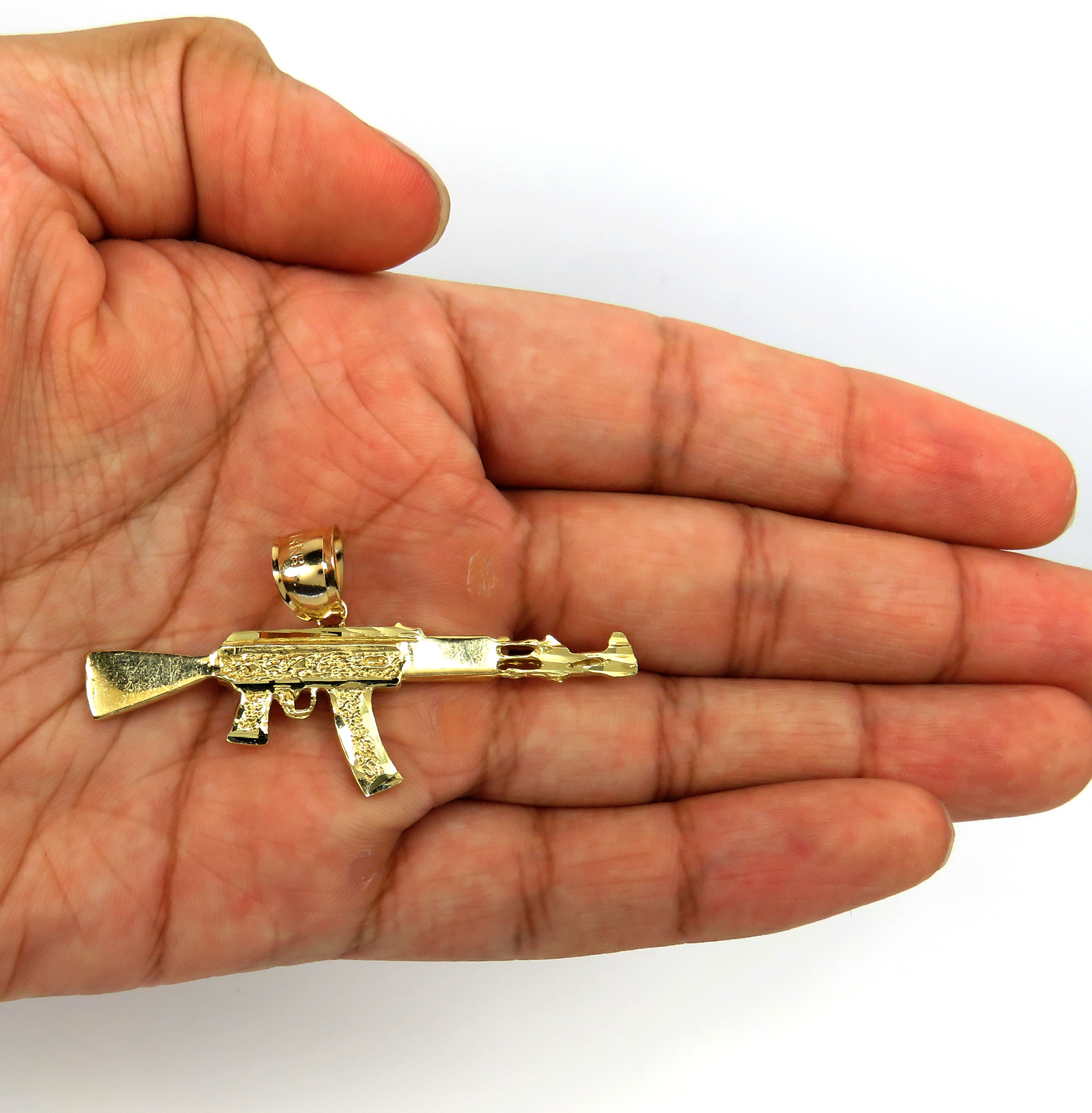 14k yellow gold solid ak-47 rifle pendant 