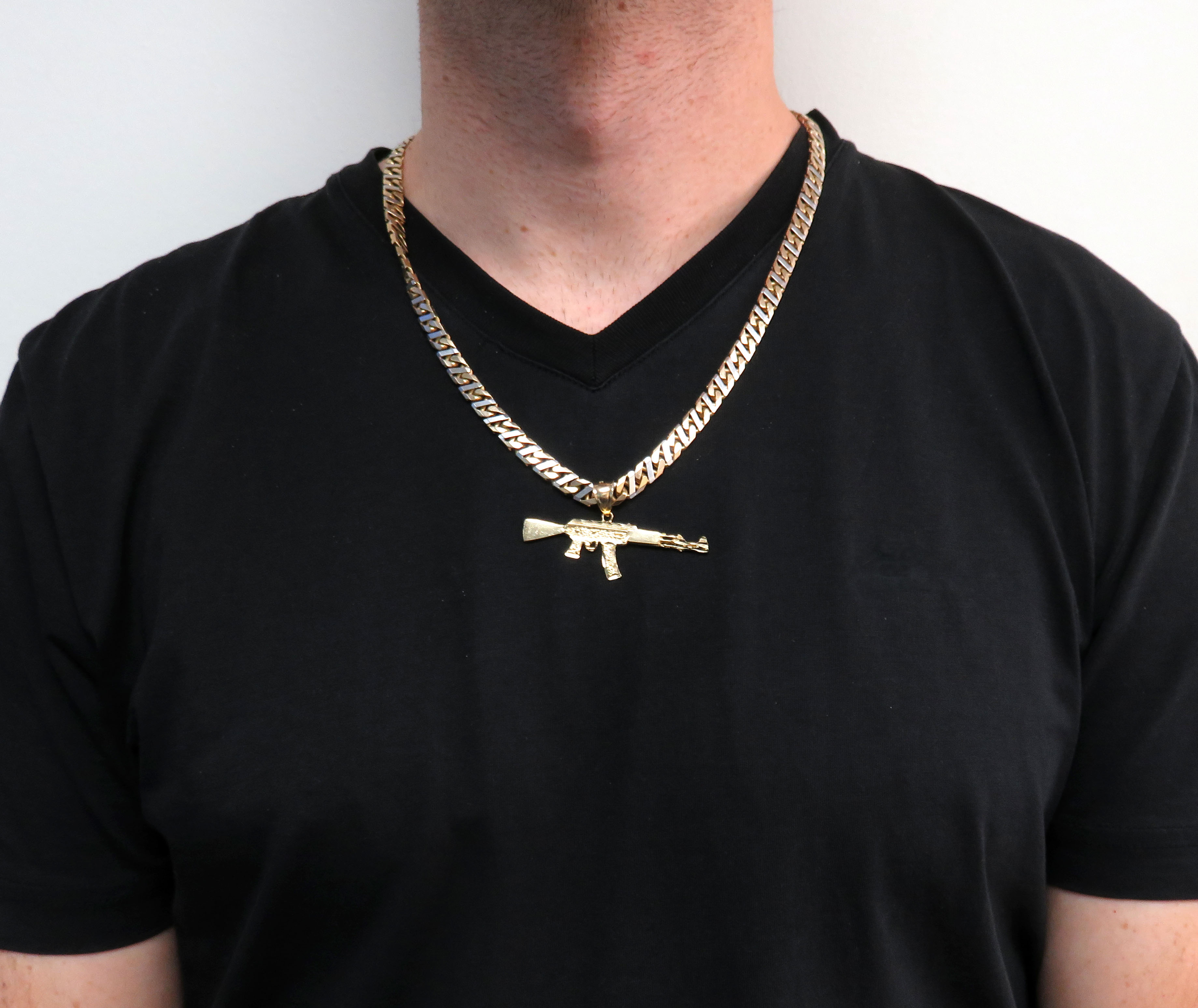 14k yellow gold solid ak-47 rifle pendant 