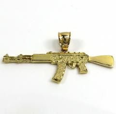 14k yellow gold solid ak-47 rifle pendant 