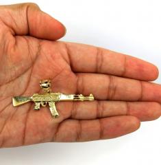 14k yellow gold solid ak-47 rifle pendant 
