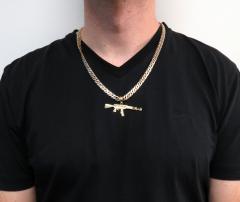 14k yellow gold solid ak-47 rifle pendant 