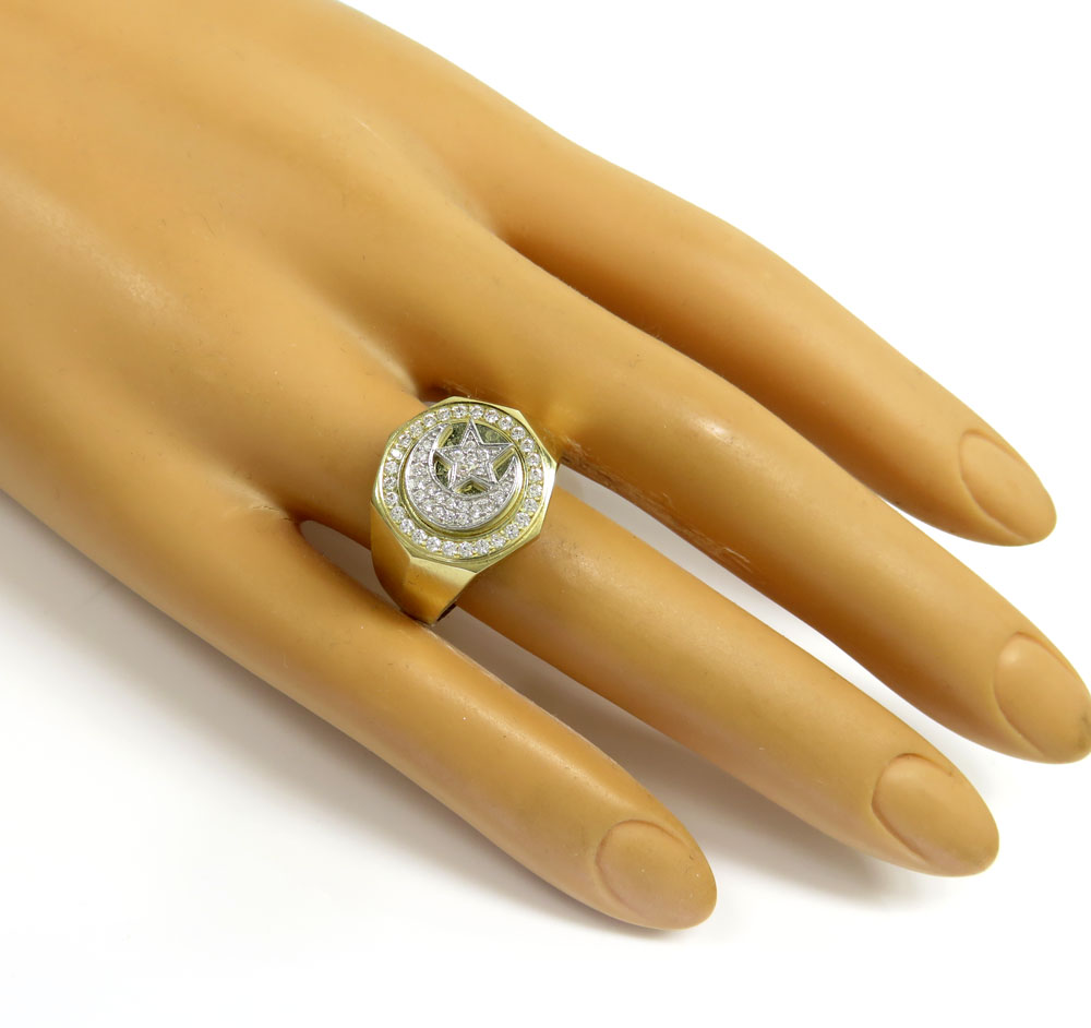 10k two tone gold cz islam crescent moon and star religious ring 1.50ct - Image 5