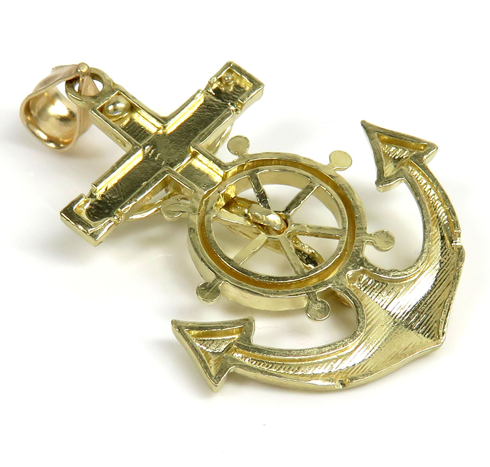 10k yellow gold solid medium diamond cut anchor jesus pendant