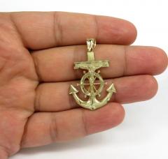 10k yellow gold solid medium diamond cut anchor jesus pendant