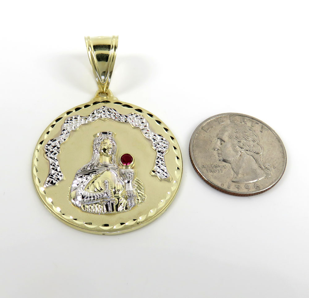 10k yellow gold medium santa barbara red cz pendant 0.10ct