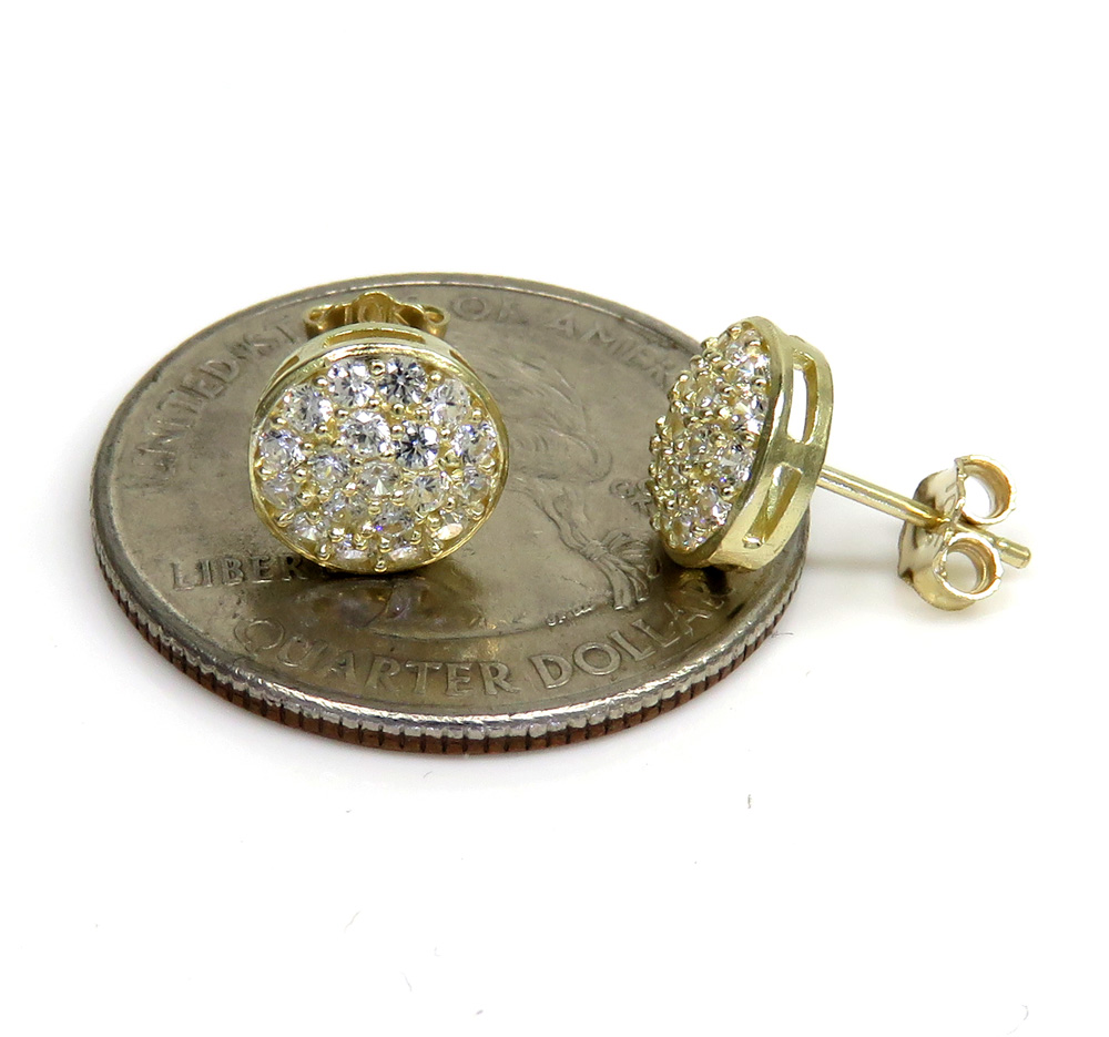 10k yellow gold cz snow cap 8.2mm earrings 1.00ct - Image 3