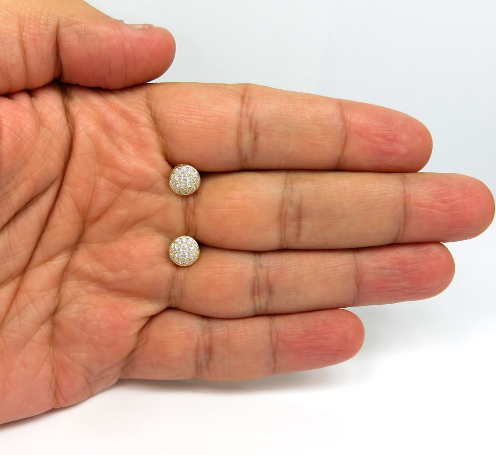 10k yellow gold cz snow cap 8.2mm earrings 1.00ct - Image 4