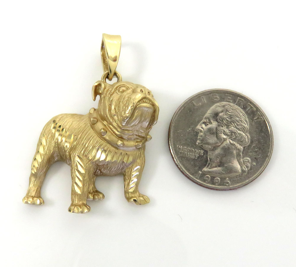 14k yellow gold diamond cut bull dog pendant 