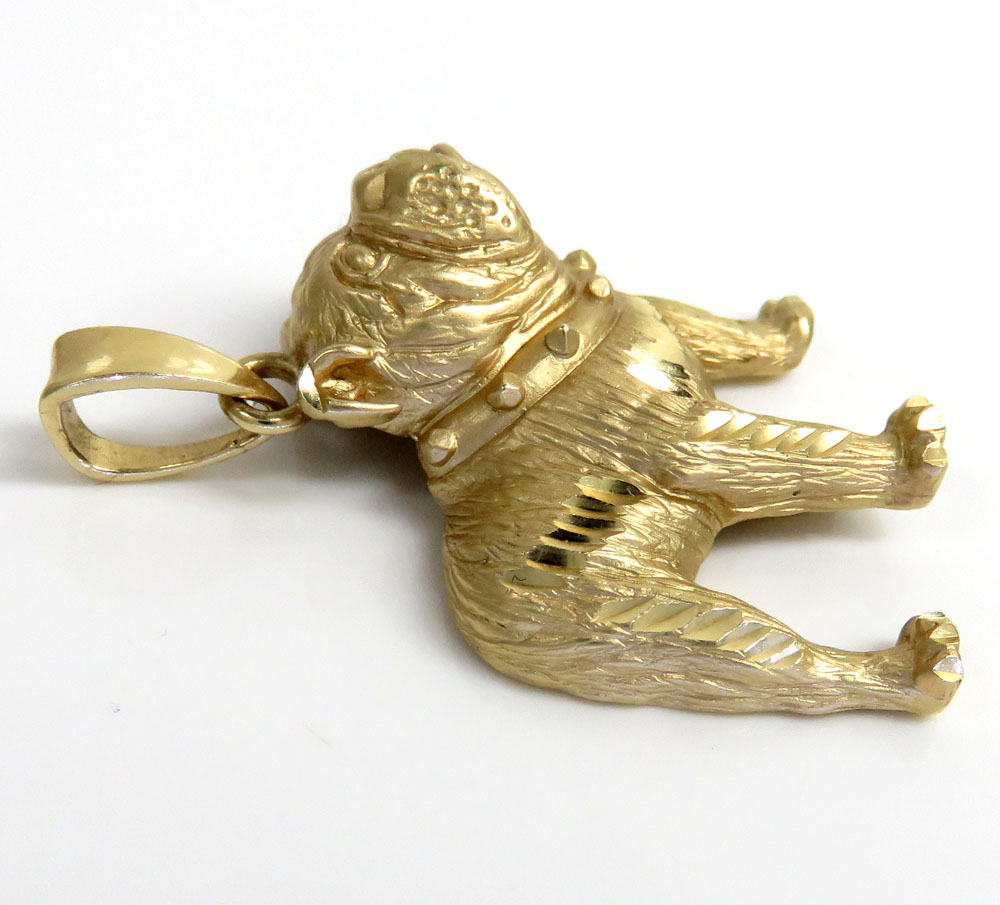 14k yellow gold diamond cut bull dog pendant 