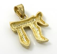 10k yellow gold mini diamond cut tree bark jewish chai pendant 