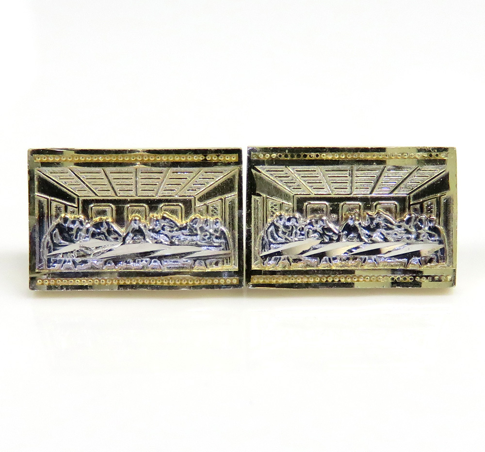 10k yellow gold small two tone jesus apostles last supper earrings - Image 2