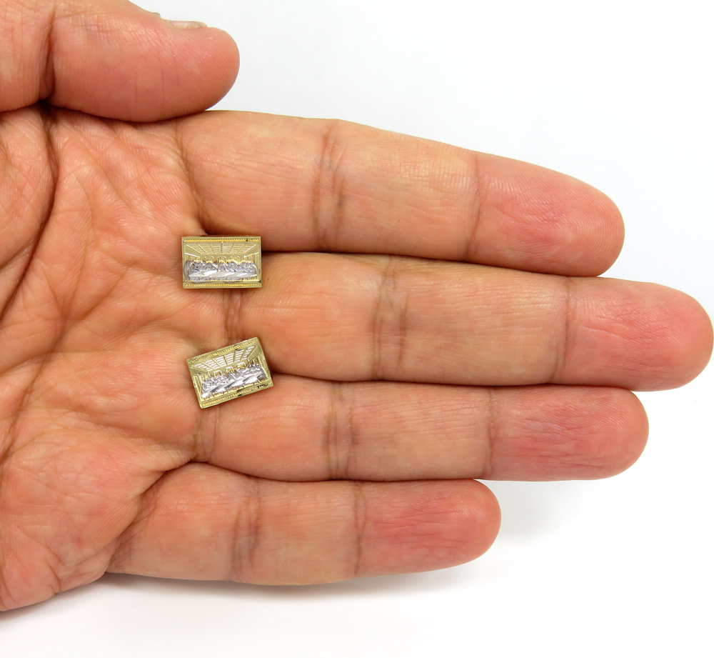 10k yellow gold small two tone jesus apostles last supper earrings