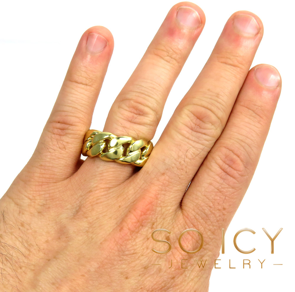18k yellow or white gold 11mm solid miami link ring 