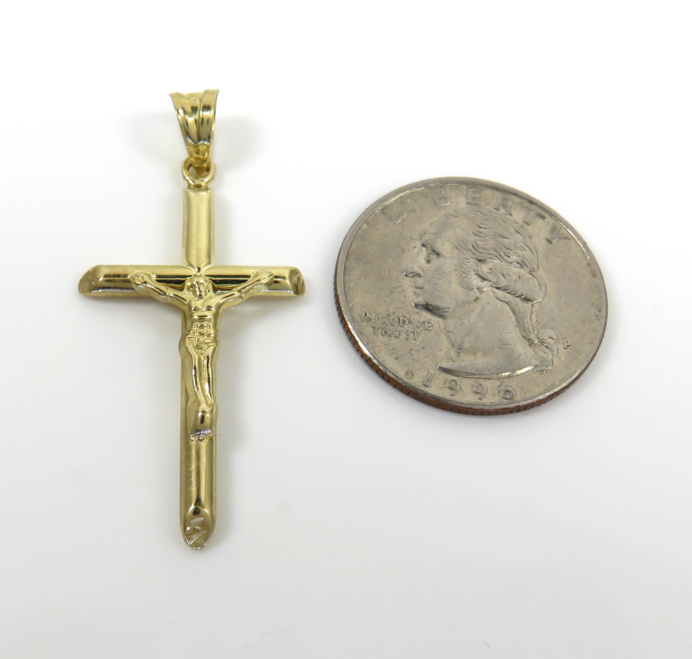 10k yellow gold small hanging jesus tube cross 