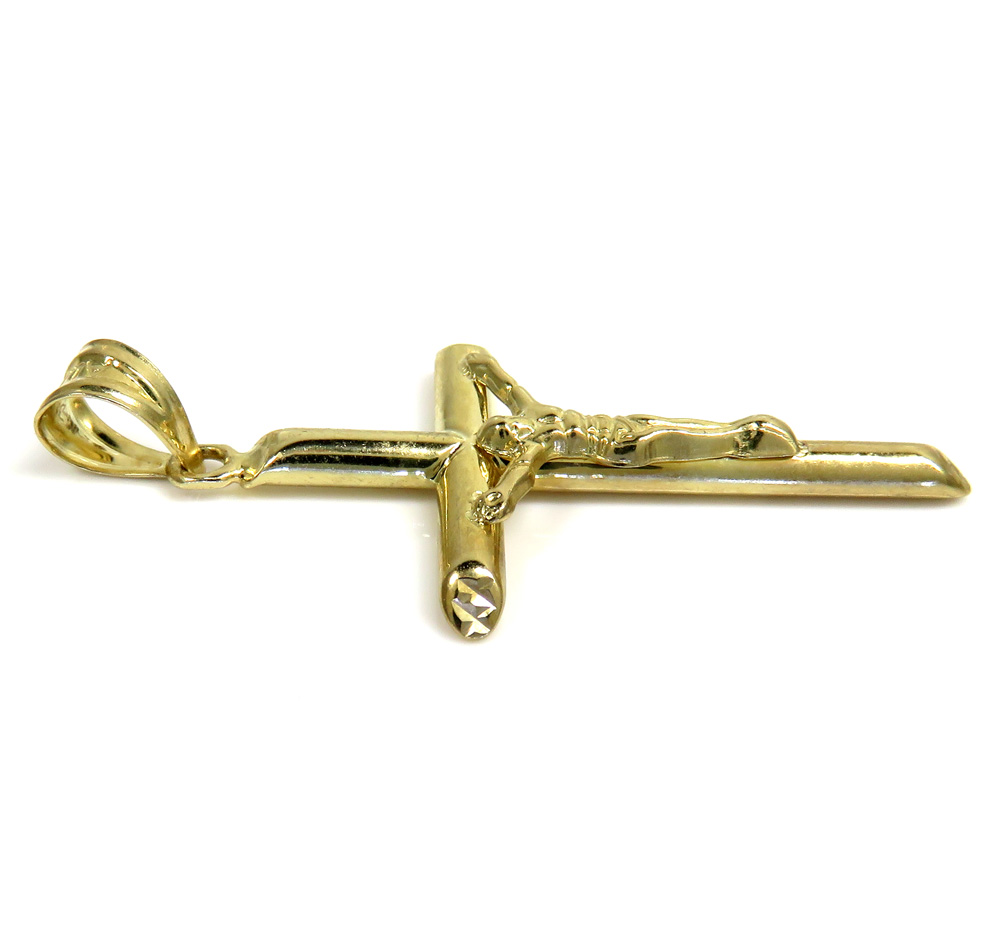 10k yellow gold small hanging jesus tube cross 