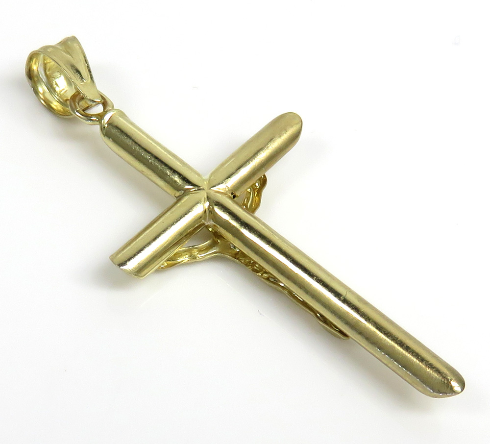 10k yellow gold small hanging jesus tube cross 
