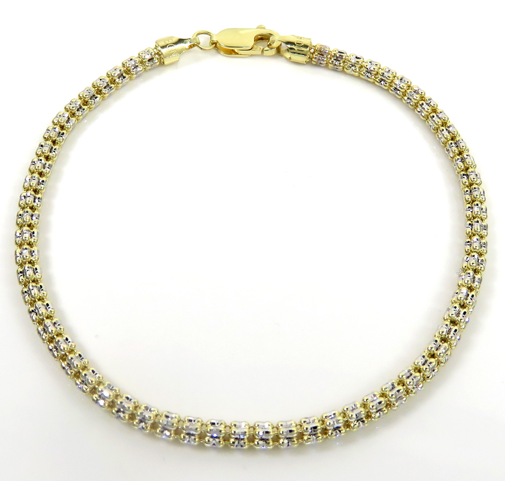 10k two tone gold diamond cut ice link bracelet 8.50