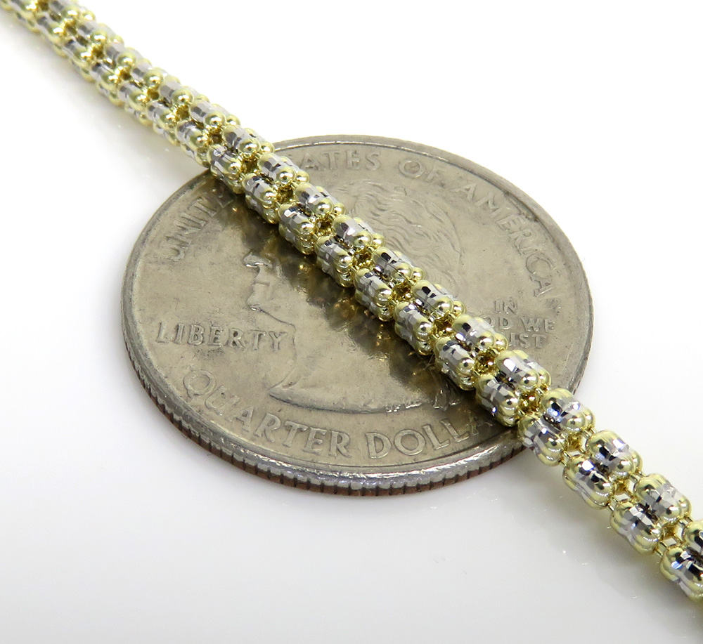 10k two tone gold diamond cut ice link bracelet 8.75
