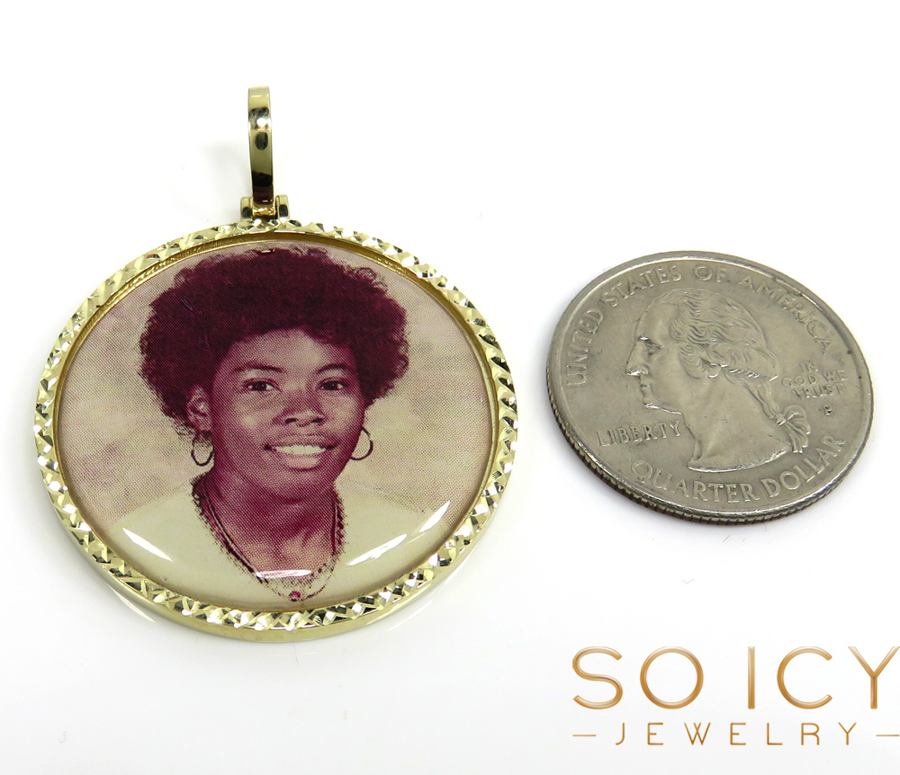 10k gold diamond cut double sided medium or large picture pendant 