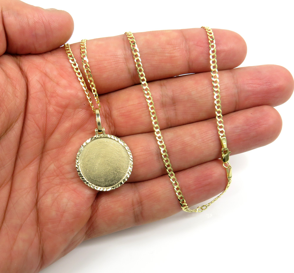 10k gold diamond cut double sided medium or large picture pendant 