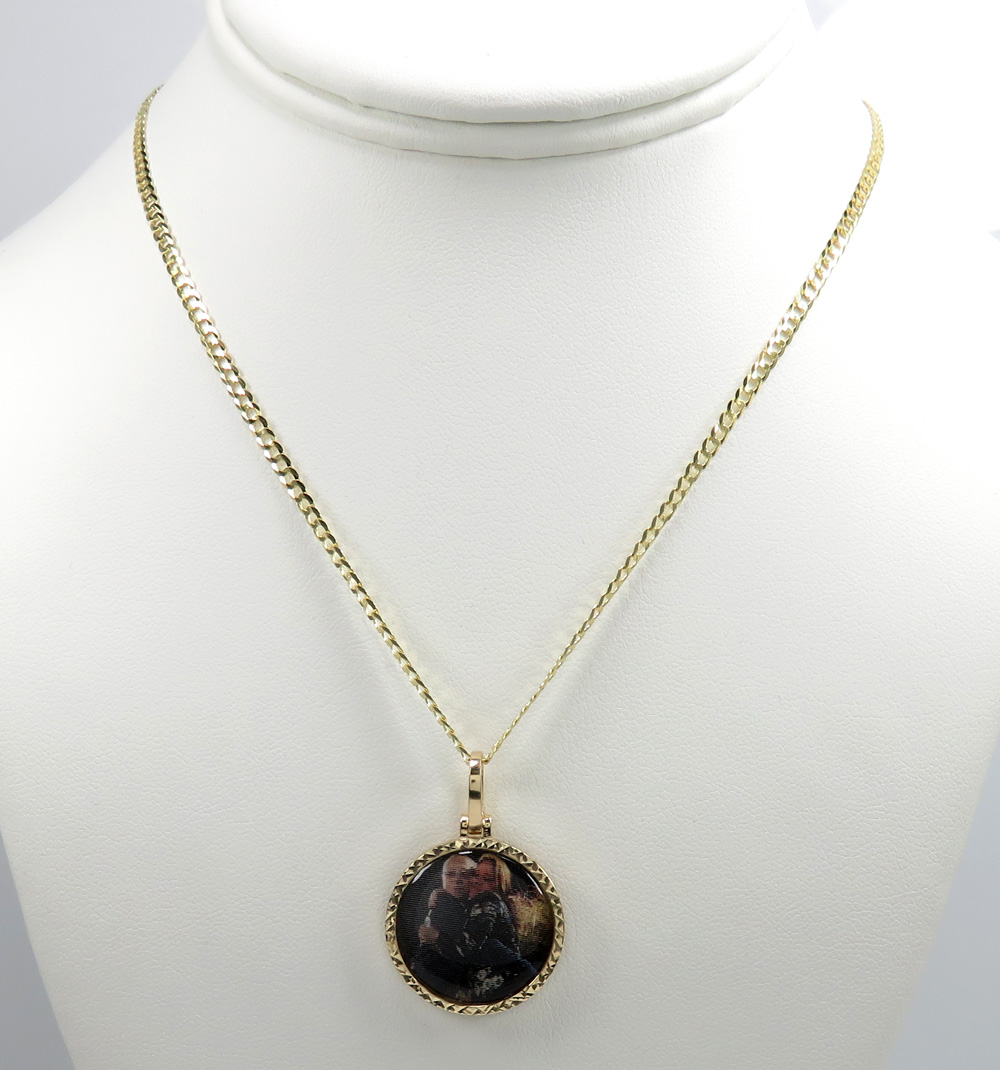10k gold diamond cut double sided medium or large picture pendant 