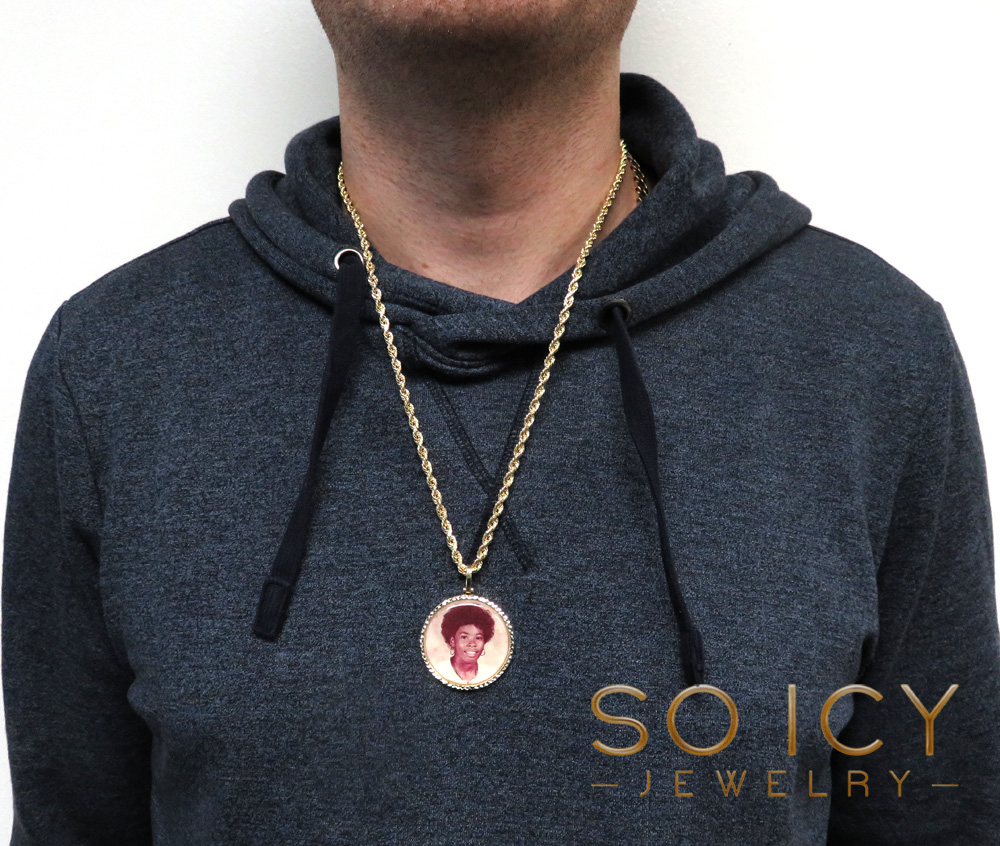 10k gold diamond cut double sided medium or large picture pendant 