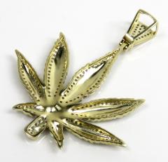 10k yellow gold diamond large green enamel marijuana leaf pendant 1.00ct