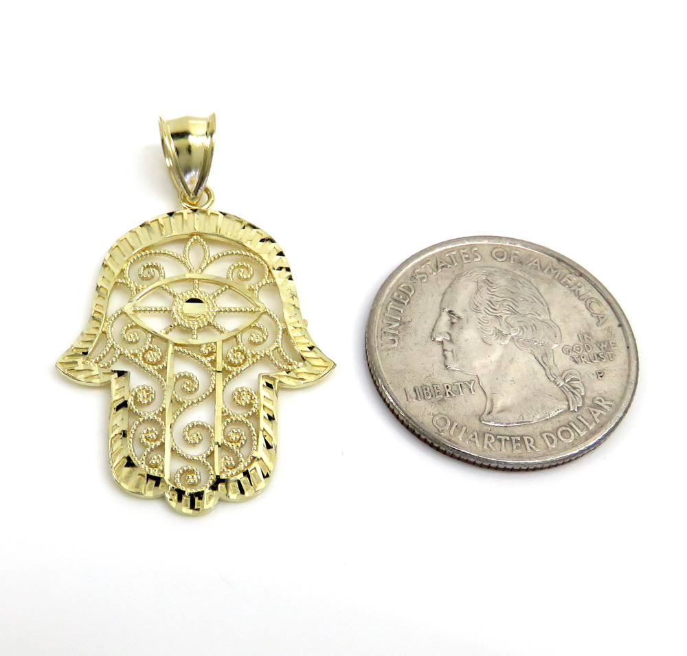 10k yellow gold medium fancy hamsa pendant - Image 2