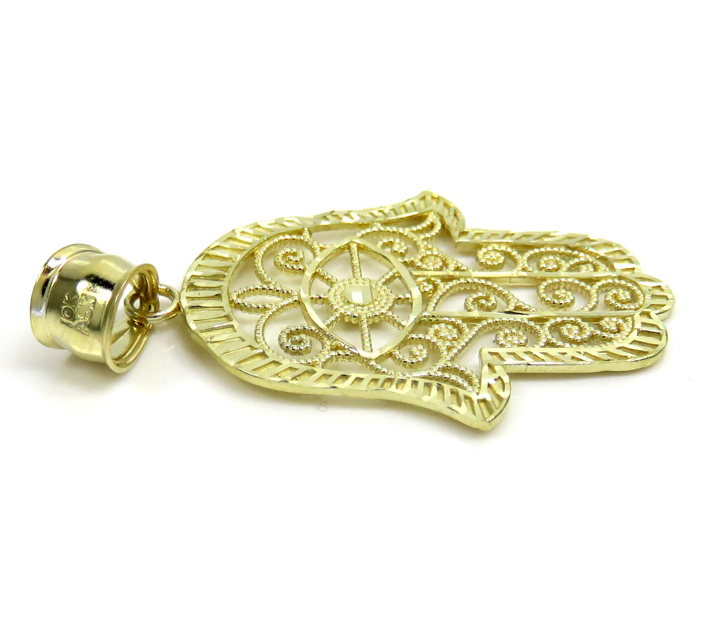 10k yellow gold medium fancy hamsa pendant - Image 3