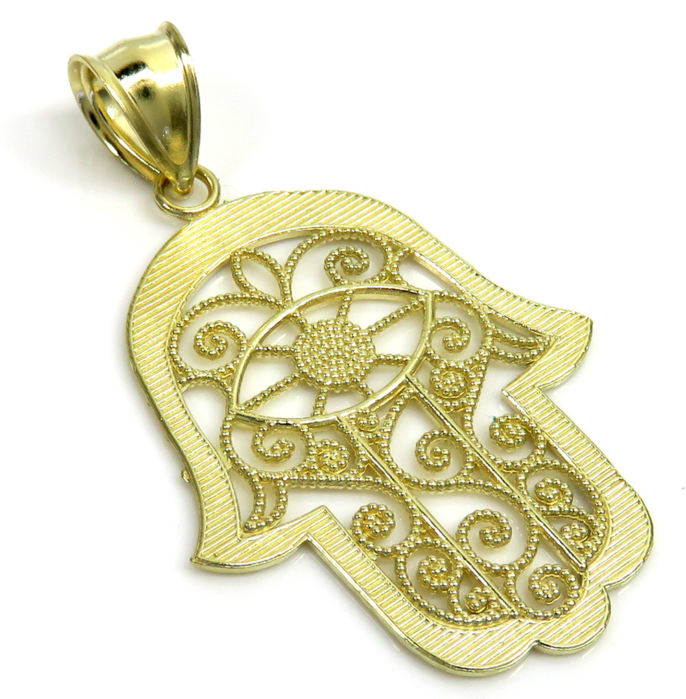10k yellow gold medium fancy hamsa pendant 