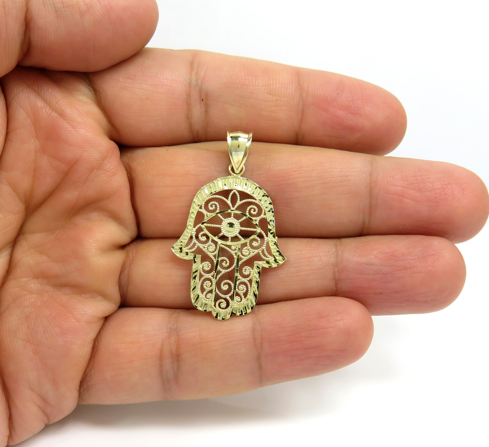 10k yellow gold medium fancy hamsa pendant 