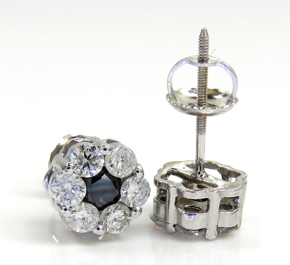 14k gold black & white diamond 7mm cluster earrings 1.00ct