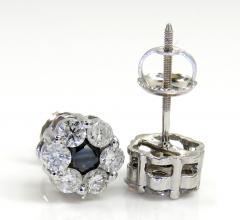 14k gold black & white diamond 7mm cluster earrings 1.00ct