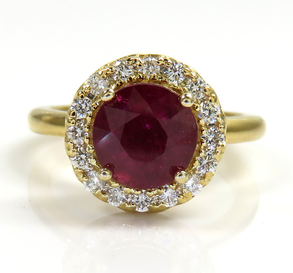 14k gold round diamond & ruby halo semi mount ring 1.70ct