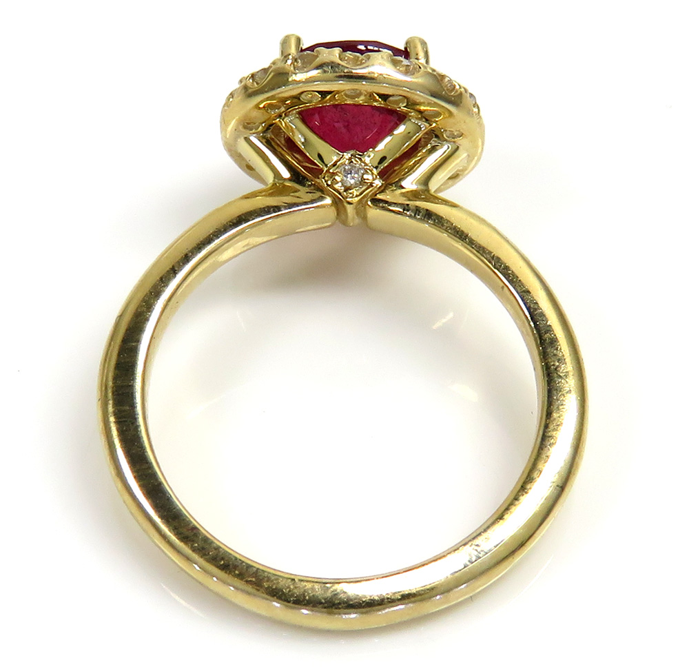14k gold round diamond & ruby halo semi mount ring 1.70ct