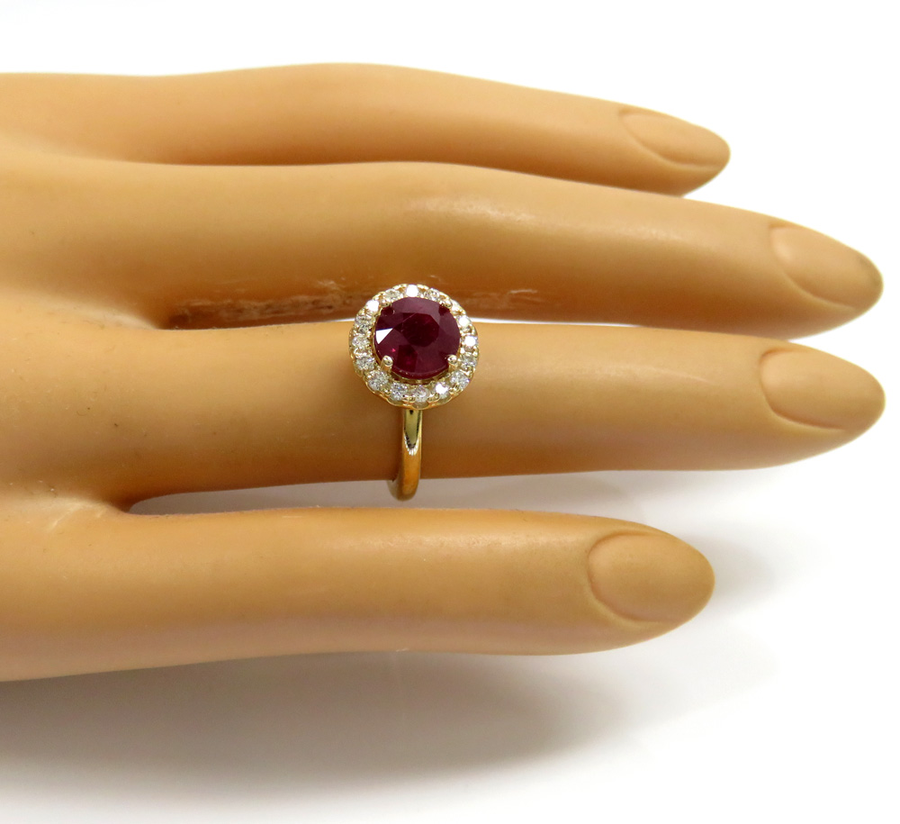 14k gold round diamond & ruby halo semi mount ring 1.70ct
