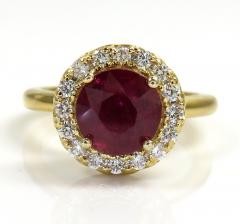 14k gold round diamond & ruby halo semi mount ring 1.70ct