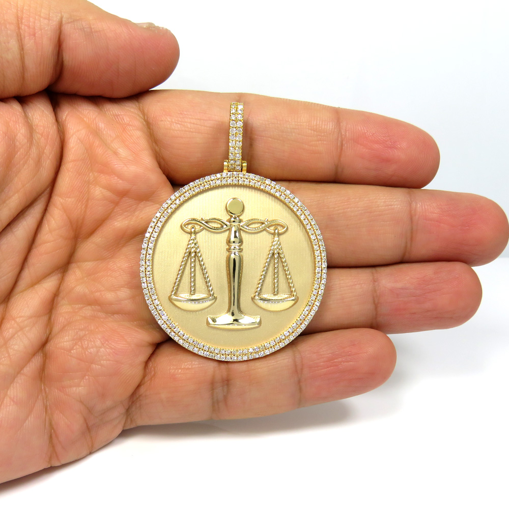 10k gold two row diamond libra scale pendant 1.50ct - Image 5