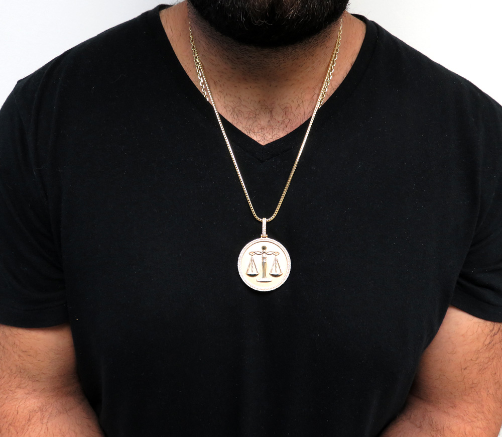 10k gold two row diamond libra scale pendant 1.50ct - Image 6