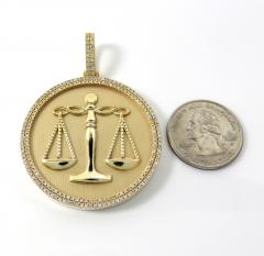 10k gold two row diamond libra scale pendant 1.50ct