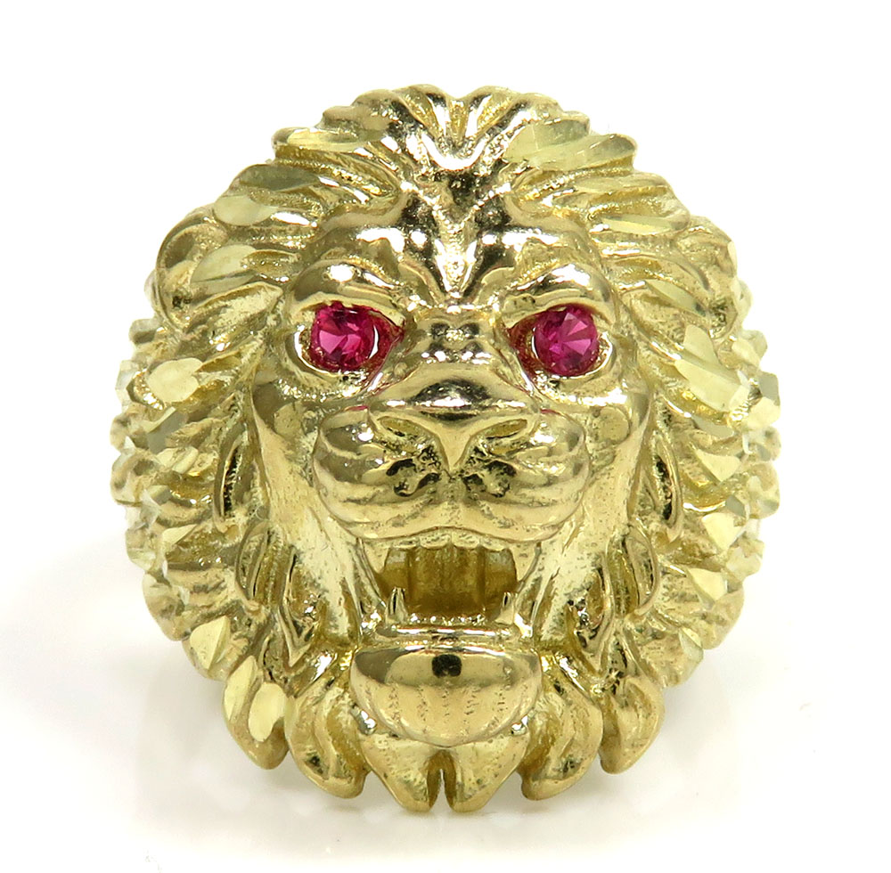 10k yellow gold cz lion ring 0.10ct - Image 2