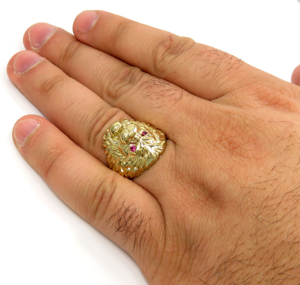 10k yellow gold cz lion ring 0.10ct - Image 4