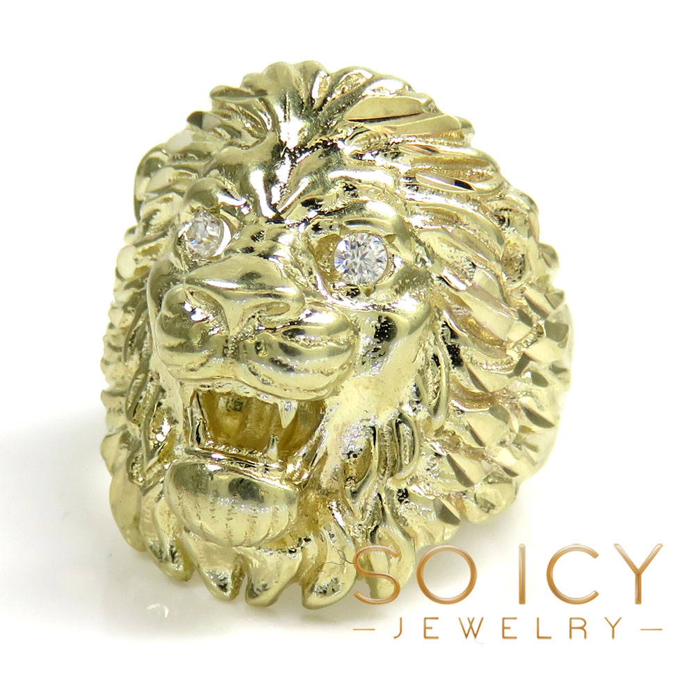 10k yellow gold cz lion ring 0.10ct