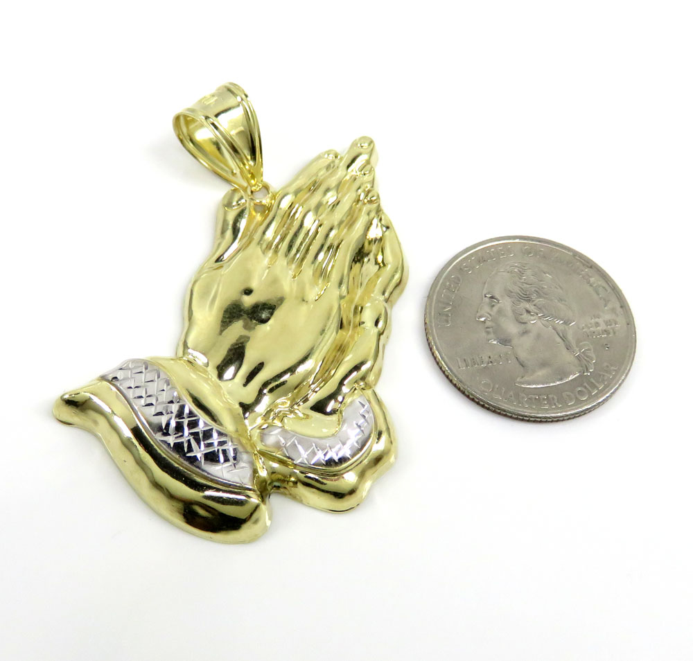 10k yellow gold large praying hands pendant 