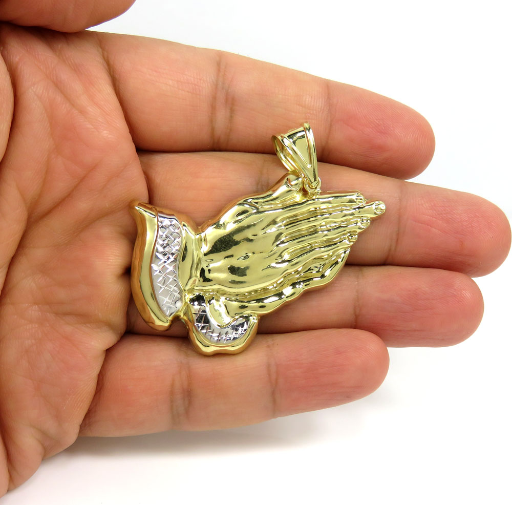 10k yellow gold large praying hands pendant 