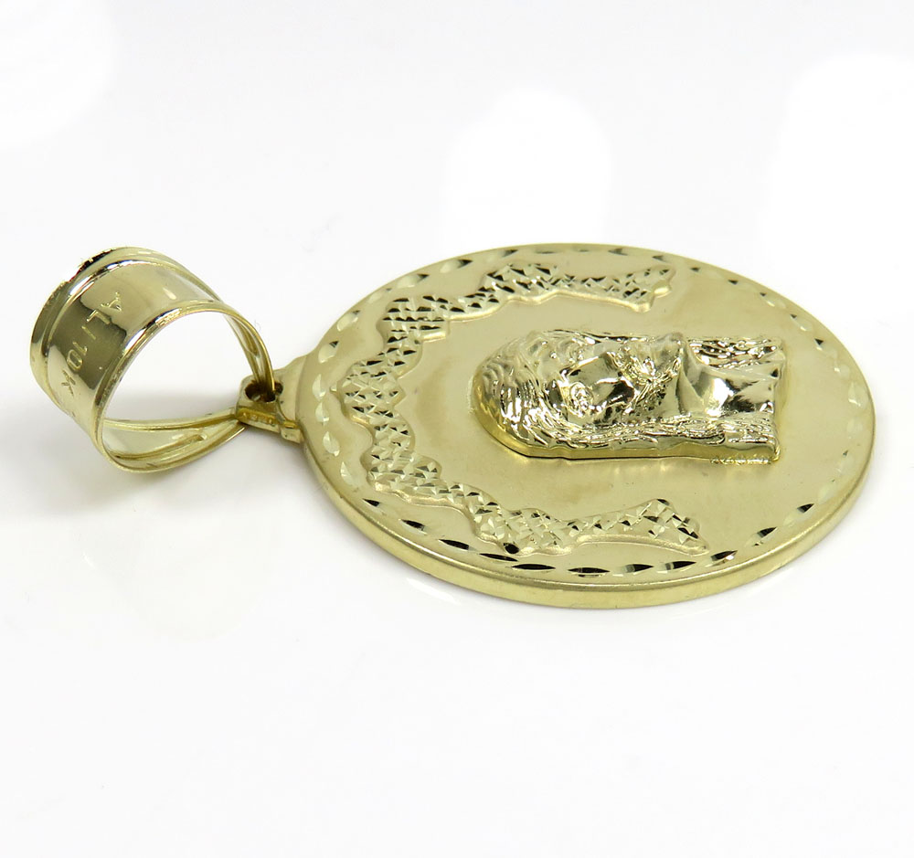 10k yellow gold diamond cut medium jesus face pendant - Image 3