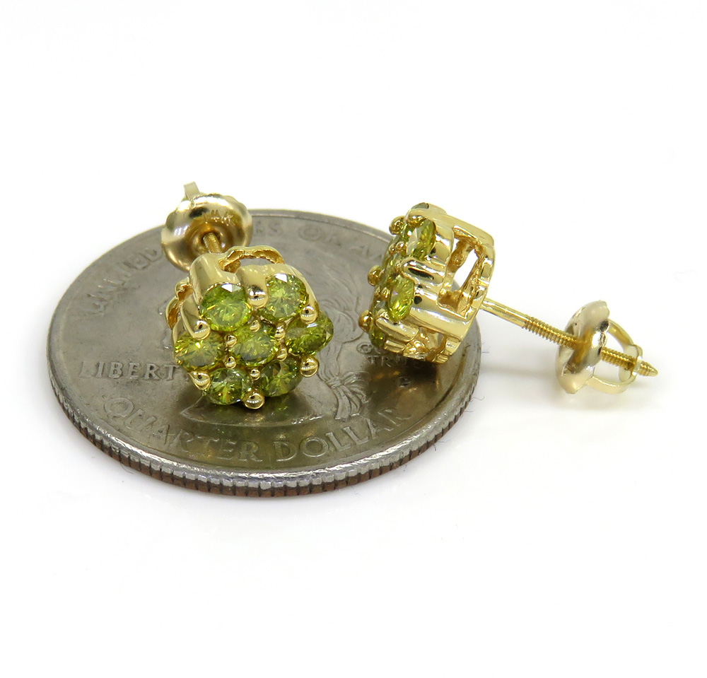 14k yellow gold round 14 diamond cluster 7mm earrings 1.00ct - Image 3