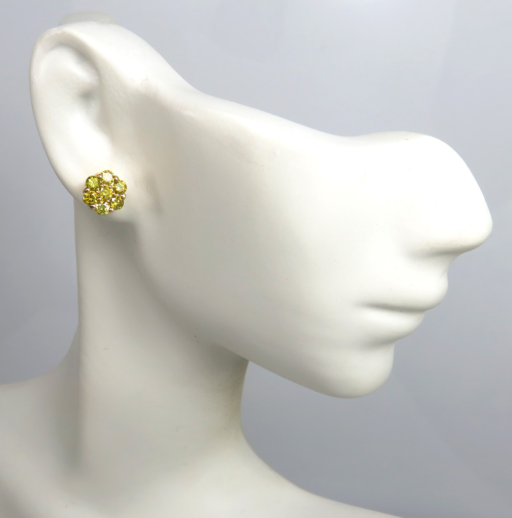 14k yellow gold round 14 diamond cluster 7mm earrings 1.00ct - Image 5