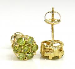 14k yellow gold round 14 diamond cluster 7mm earrings 1.00ct